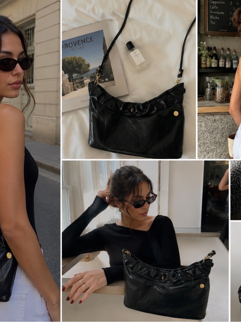 Vintage FS Originals Black Leather Shoulder Bag Slouchy 90s Baguette Purse